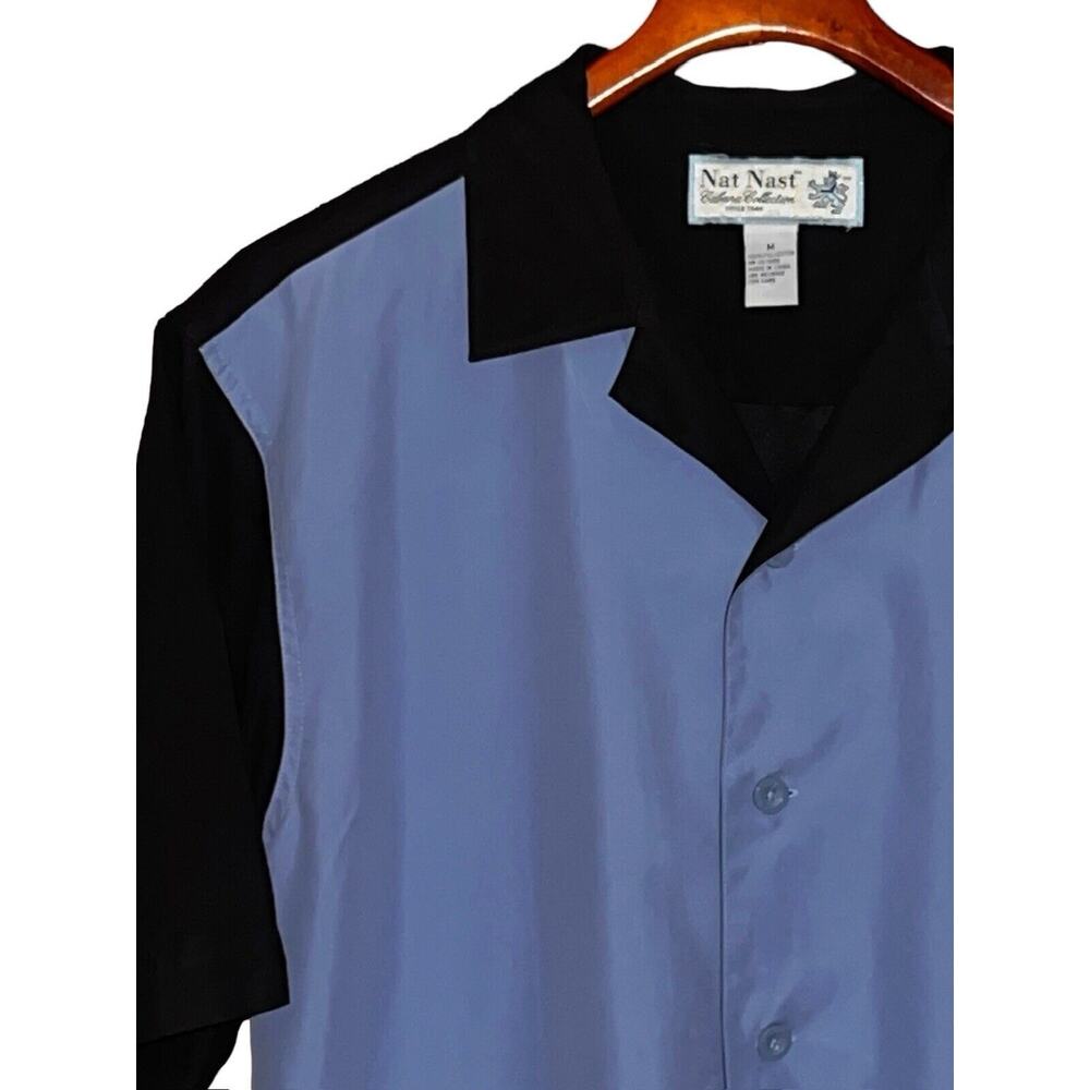 NAT NAST BLACK & BLUE CABANA COLLECTION POLY SHIRT RETRO LOOK & STYLING SZ M